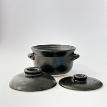 画像をギャラリービューアに読み込む, Anrakugama Black Glaze 3-cup 安楽窯 黒釉 3合 中蓋付取手付土鍋