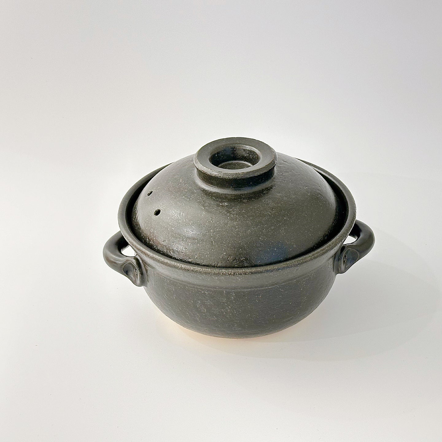 Anrakugama Black Glaze 2-cup 安楽窯 黒釉 2合 中蓋付取手付土鍋